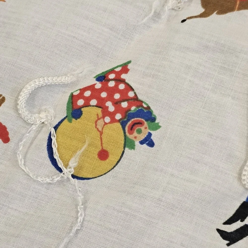 VTG Circus‎ Print Baby Quilt Blanket Tummy Time Clown Unisex White Blue 32x44
